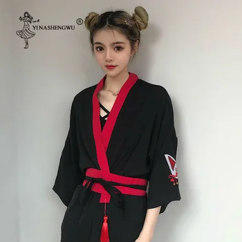 Kimono Mujer Japonských Žien Harajuku Japonský Košele Embroided Fox Blúzky Voľné Ležérny Top Blúzky Kimono haori Cosplay Kostým
