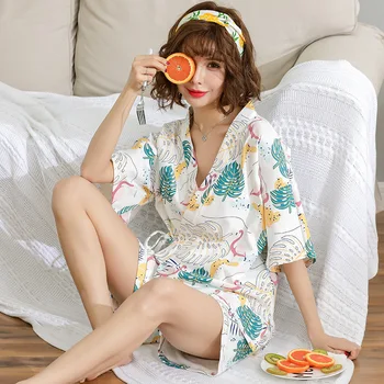 Kimono Ženy PyjamasSummer Bavlna Krátke Rukávy Dvoch-dielny Japonský Sexy Dievčatá Pyžamo Nastaviť Otvoriť Domov Košele a Obleky Sleepwear