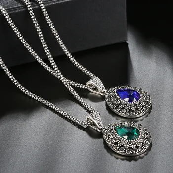 Kinel Módne Strieborná Farba Vintage Svadba Šperky Set Blue Crystal Kvapky Vody, Kvet Krúžok Náhrdelníky Náušnice Pre Ženy