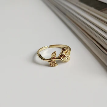 Kinel Ruže Kvet Krúžok Otvorte Nastaviteľné Prst Prstene pre Ženy Kapela 925 Sterling Silver 18K Zlato, Šperky, kórejčina