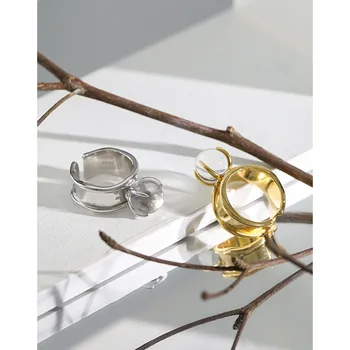 Kinel Striebro 925 Šperky kórejský Jednoduchý Dizajn Crystal Prstene pre Ženy, Otvorené Nastaviteľné 18K Reálne Pozlátené Vianočné Darčeky