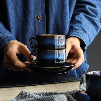 KINGLANG 180ml hlboké modré Keramické Šálku Kávy Tanier Nastavenie Vysokej Čaj, Espresso Tureky Šálku Kávy
