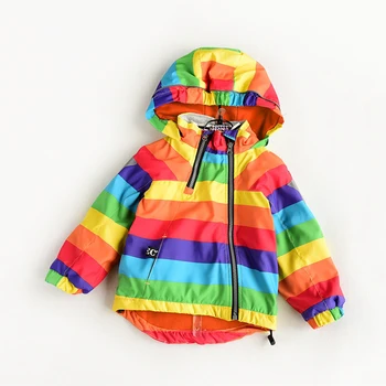 KISBINI Chlapci Dievčatá Bundy Jeseň Zima Zahustiť Fleece Kabáty s Kapucňou Rainbow Prekladané Windbreaker Kabát pre Dievčatá 2-5 Rokov