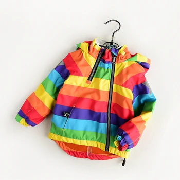 KISBINI Chlapci Dievčatá Bundy Jeseň Zima Zahustiť Fleece Kabáty s Kapucňou Rainbow Prekladané Windbreaker Kabát pre Dievčatá 2-5 Rokov