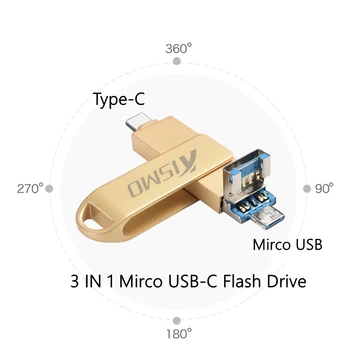 Kismo Typ-C Flash Micro USB Disku USB3.0 OTG Pero Disk Pre Samsung S8 S9 A3 A5 A7 2017 C5/C7/C9 Pro Android Telefóny