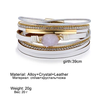 KISSWIFE Nové White Crystal Magnetickou Sponou Kožený Náramok Kreatívne Retro Jednoduché Gem Tkané Multi-layer Náramok Šperky