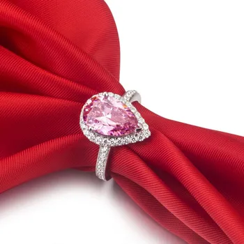 Klasické 925 Sterling Silver white pink Hruškovitého tvaru cut-Diamond Svadobné Zapojenie Koktail Ženy Drahokam Drop Prstene, Šperky