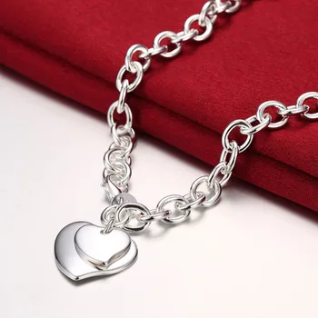 Klasické Šperky 925 Silver Šperky Malé Srdce Tvar Reťazca Náhrdelník Ženy Muži Šperky Doprava Zadarmo