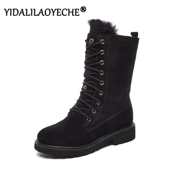 Klin kožené čižmy dámske zimné topánky 2019 zimné topánky dámske Ošípaných Split platformu dámy topánky YIDALILAOYECHE