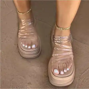 Kliny Sandále dámske Letné Sexy Jasné, Topánky Platformu Otvorené Prst Dámy Kríž Viazaná Striptérka Vysokým Podpätkom 2020 Mu Žena Listov