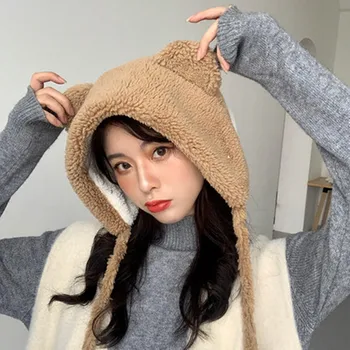 Klobúk roztomilý medveď uši chlpaté mäkké dievča Baotou klobúk deti jeseň zima kórejská verzia Japonskej teplé ochranu sluchu klobúk