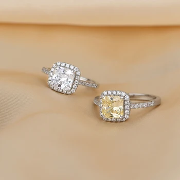 Knobspin 925 Sterling Silver Námestie Zásnubné Prstene Pre Ženy Biela Žltá Vysokým Počtom Atómov Uhlíka Diamant Jemné Šperky Veľkoobchod