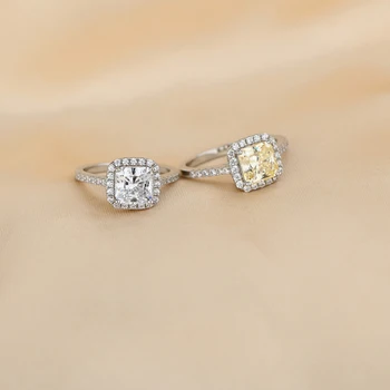 Knobspin 925 Sterling Silver Námestie Zásnubné Prstene Pre Ženy Biela Žltá Vysokým Počtom Atómov Uhlíka Diamant Jemné Šperky Veľkoobchod