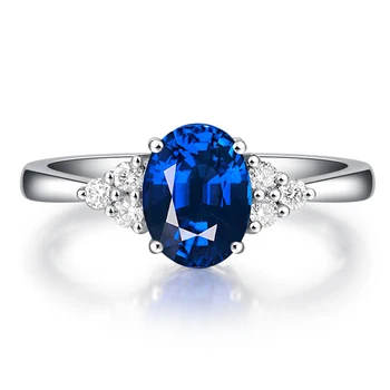 Knobspin 925 Sterling Silver Oválny Modrý Zásnubné Prstene Pre Ženy 6*8 mm Vysokým počtom atómov Uhlíka Diamant Strany Jemné Šperky Darček