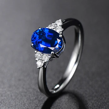 Knobspin 925 Sterling Silver Oválny Modrý Zásnubné Prstene Pre Ženy 6*8 mm Vysokým počtom atómov Uhlíka Diamant Strany Jemné Šperky Darček