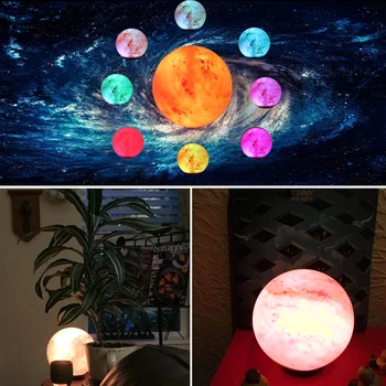 Kolo Ručne Vyrezávaný Stôl Svetlo USB Himalájske Crystal Rock Soľná Lampa Drevený Základ Farebné Čistička Vzduchu Nočné Osvetlenie