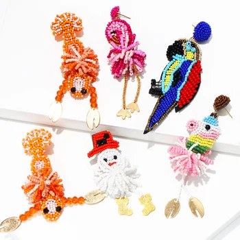 KOMi Roztomilý Lobster Ice cream Flamingo Perlové Náušnice Farebné Krištáľové Náušnice pre Ženy, Dievčatá Vintage Šperky, Darčeky B0225