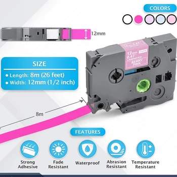 Kompatibilné Označenie Páskou Náhrada za P-Touch TZe TZ Pásky 12Mm 1/2 Palca Laminované (Berry Ružová/Pink/Purple/Modrá/Biela) pre Brothe