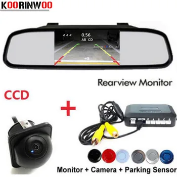 Koorinwoo Dual Core CPU Auto Parkovacie Senzory Alarm Buzzer Spätné zrkadlo Radar Auto parkovacia kamera Auta detektor Parktronic Monitor