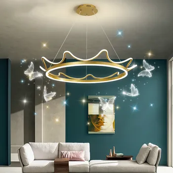 Korunu Luster Moderné Tvorivé Zlaté Kolo LED Luster Nordic Luxusná Obývacia Izba Lampa, Spálne, Kuchynské Závesné Lampy Stmievanie