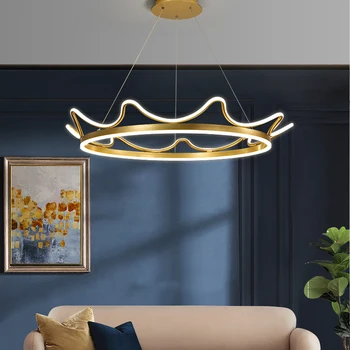 Korunu Luster Moderné Tvorivé Zlaté Kolo LED Luster Nordic Luxusná Obývacia Izba Lampa, Spálne, Kuchynské Závesné Lampy Stmievanie