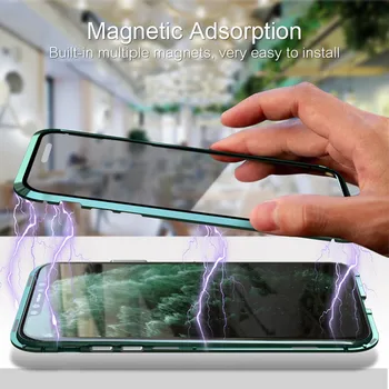 Kovové Magnetické Adsorpcie Flip puzdro Pre iPhone 12 Mini 11 Pro XS MAX XR 8 7 6 6 Plus Transparentné Dvojité Obojstranný Sklo Magnet Prípade