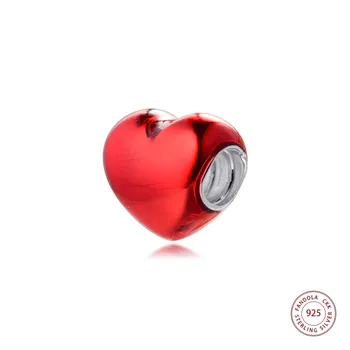 Kovové Červeným Srdcom Charms Hodí Pandora Náramok Originál 925 Sterling Silver Kovové Korálky DIY Šperky Čo 2021 Valentines