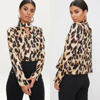 Košele Plus Ženy Leopard Pirnt Blúzky Veľkosti, Blúzky Dlhý Rukáv, plavky s uväzovaním za Krk Tričko Bežné Blúzky Jeseň Fashion blusas