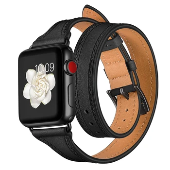 Kožené Double Tour popruh Pre Apple hodinky band 4 44 mm 40 mm correa Watchband náramok na zápästí pás Iwatch série 4 3 2 1 42mm 38mm