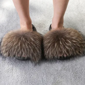 Kožušiny Papuče Ženy, Skutočné Fox Kožušiny Listov Domov Chlpaté Ploché Sandále Žena Roztomilé Chlpaté Dom Topánky Ženy Značky Luxusné 2021