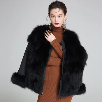 Kožušiny Prírodné Fox Kabát Ženy Obojstranný Teplé Thicked Vetrovka Reálne kožuchy Žena Outwear 2020 Zimná Bunda Topy LX2344