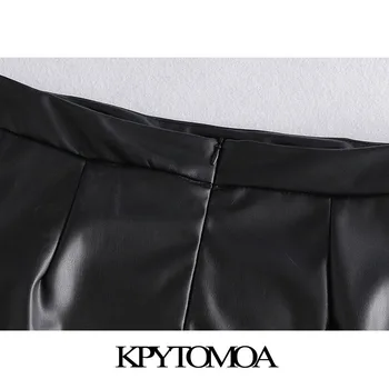 KPYTOMOA Ženy 2020 Elegantné Módne Faux Kožené Skladaný Mini Sukne Vintage Vysoký Pás Späť na Zips Ženské Sukne Mujer