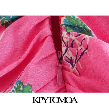 KPYTOMOA Ženy 2020 Elegantný Módy Kvetinový Tlač Prehodil Mini Sukne Vintage Vysoký Pás Späť na Zips Rozstrapatené Ženské Sukne Mujer