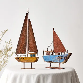 Kreatívna Drevená Loď Model Moderné Domáce Dekorácie Železa Retro Plachetnici Figúrky V Kancelárii Dekoratívne Narodeniny, Vianočné Darčeky