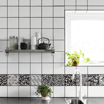 Kreatívne Barokový Čierne A Biele Vzor Dlaždice Nálepky Kúpeľňa Wc Nepremokavé Stenu Decor Nástenná Maľba