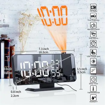 Kreatívne LED Digitálny Budík Sledovať Tabuľka Elektronickej Čas USB Rádio Ploche Až Snooze Funkcia Hodiny Wake Projektor Ala P6Y9