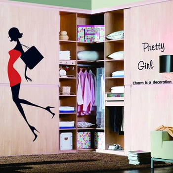 Kreatívne Módne dievča samolepky na stenu vysoké podpätky spálňa pozadí obývacia izba Umenie Obtlačky PVC Tapety Domáce dekorácie-nálepky