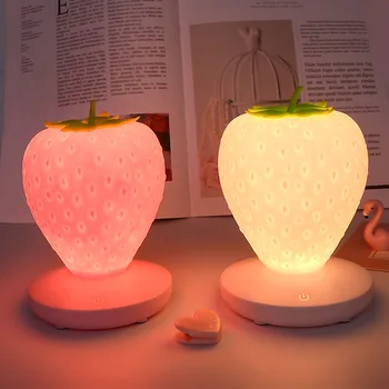 Kreatívne Silikónové Jahoda LED Nočné Svetlo Nabíjania cez USB, Dotknite Stmievateľné Dekoratívne Atmosféru Lampa pre Dieťa Deti detský Darček