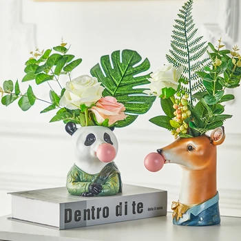 Kreatívne váza, Nordic štýl roztomilý kreslený zvieracie hlavy živice váza domova príslušenstvo moderné Svadobné dekorácie dovolenku dary