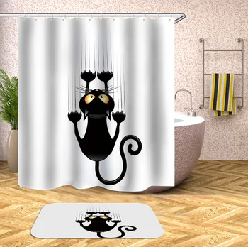Kreatívne Zvierat Sprchový Záves Čierny Polyester Kúpeľňa Opony Vaňa Záclony S Háčikmi Sprchové Závesy Alebo Mat