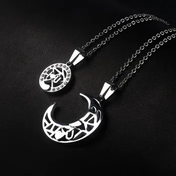 Kreatívne šperky Slnko a Mesiac pár náhrdelník Titánové ocele pás crystal milujem ťa stitched náhrdelník.