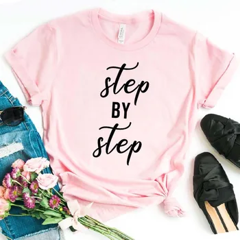 Krok za krokom Ženy tričko Bavlna Lumbálna Funny t-shirt Dar Pani Yong Dievča Top Tee Kvapka Loď ZY-365