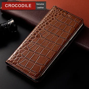 Krokodíl Originálne Kožené puzdro Pre ZTE Nubia M2 N1 N2 N3 Z7 Z9 Z11 Z17 Z17S V18 Z18 Lite Max Mini Červená Magic 3 3S Flip Cover