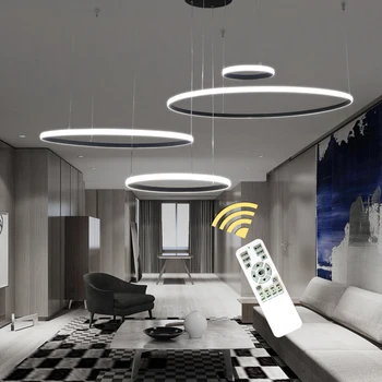 Kruh Krúžky Moderné Led Stropné svietidlo Pre Domáce Obývacej izby, Spálne, Jedálne rooom Listry Stropné Lampy Čierne Biele Lampare de tech