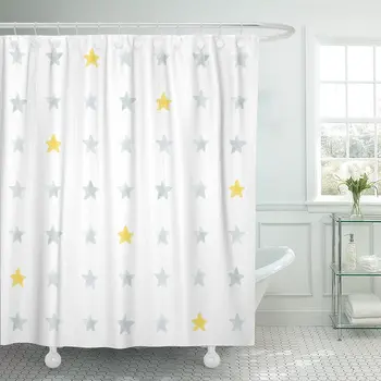 Krásne abstraktné Vzor Šedej a Žltej Hviezdy Štetcom Farbu Kúpeľňa Opony Nepremokavé Polyesterové Tkaniny 60 x 72 cm Nastavenie