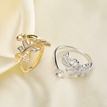 Krásne Kapela Šperky Promise Ring Duté Listy & Pearl Krúžky Príslušenstvo 925 Silver Módne Šperky CZ Kryštálmi Príslušenstvo
