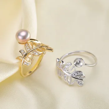 Krásne Kapela Šperky Promise Ring Duté Listy & Pearl Krúžky Príslušenstvo 925 Silver Módne Šperky CZ Kryštálmi Príslušenstvo