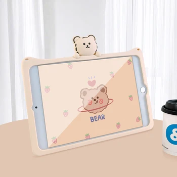 Krásne Medveď Shockproof Super Mäkký Silikónový Stojan Tabletu puzdro Pre iPad Vzduchu 1 2 3 Mini 4 5 Pro 2017 2018 2019 2020 Kryt