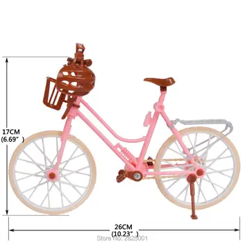 Krásne Požičovňa Odnímateľný Vonkajšie Plastové Hračky Ružový Bicykel S Kôš A Hnedé Prilba Doplnky Pre Barbie Bábika Deti Hračky