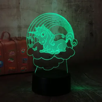 Krásne Roztomilé Jednorožec 3D LED stolná Lampa 7 Zmena Farby Nočné Svetlo Detská Izba Decor Lesk Dovolenku, Romantický Priateľka Deti lampa